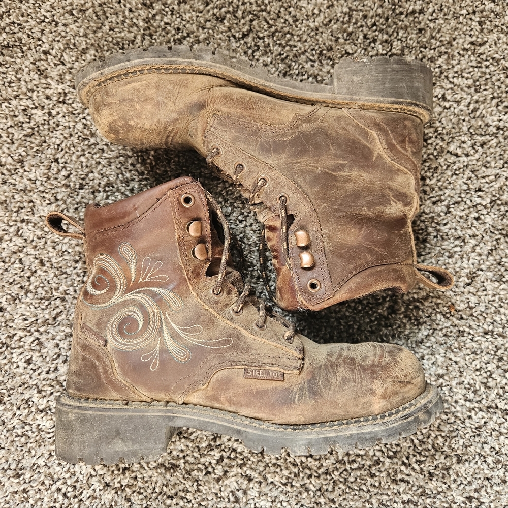 Justin Steel Toe Lace Up Leather Work Boots